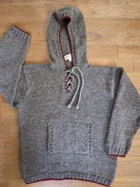 Kumbeshwar 100% Pure New Wool Boho Sweater – Size M – Brownish-Gray / Merlot Red